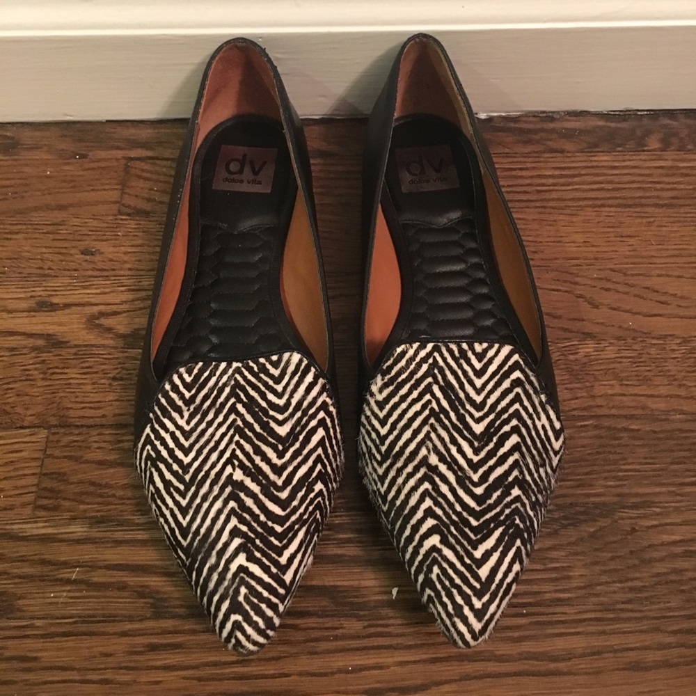 Dolce Vita pointed flats with zebra print detail